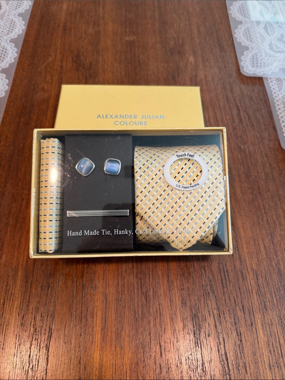 Alexander Julian Yellow and Light Blue Geometric Tie Set